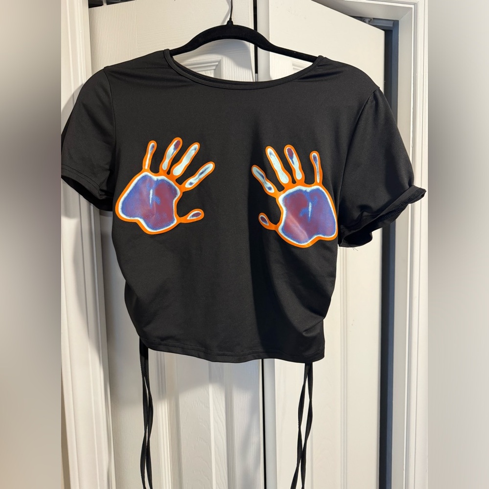 Hand printed crop top black